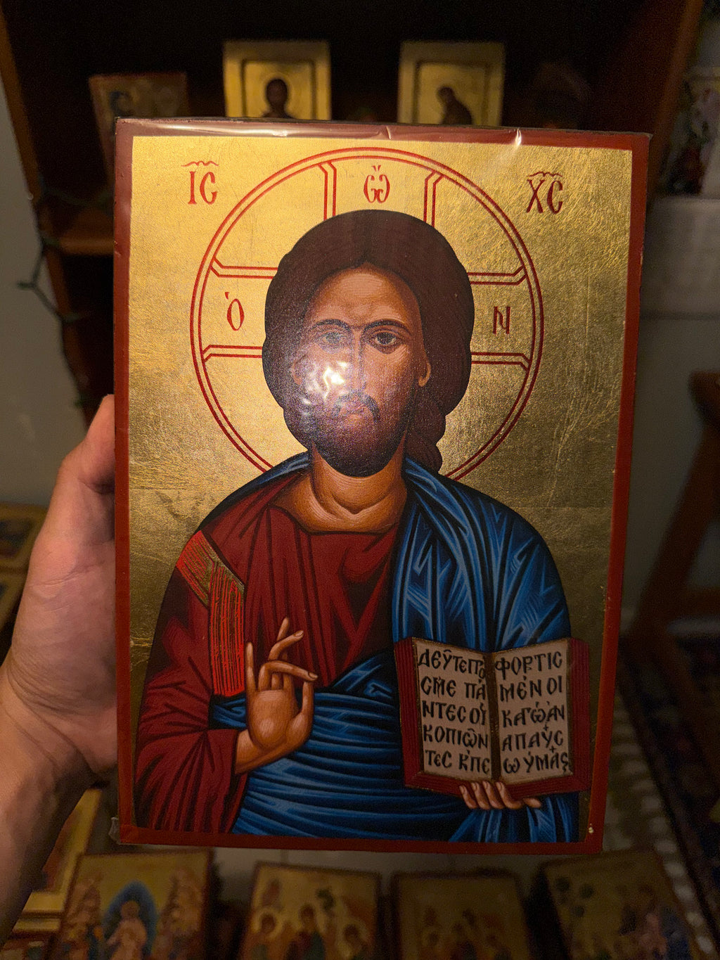 Christ Blessing Orthodox Icon | 18kt Gold Leaf Byzantine Icon