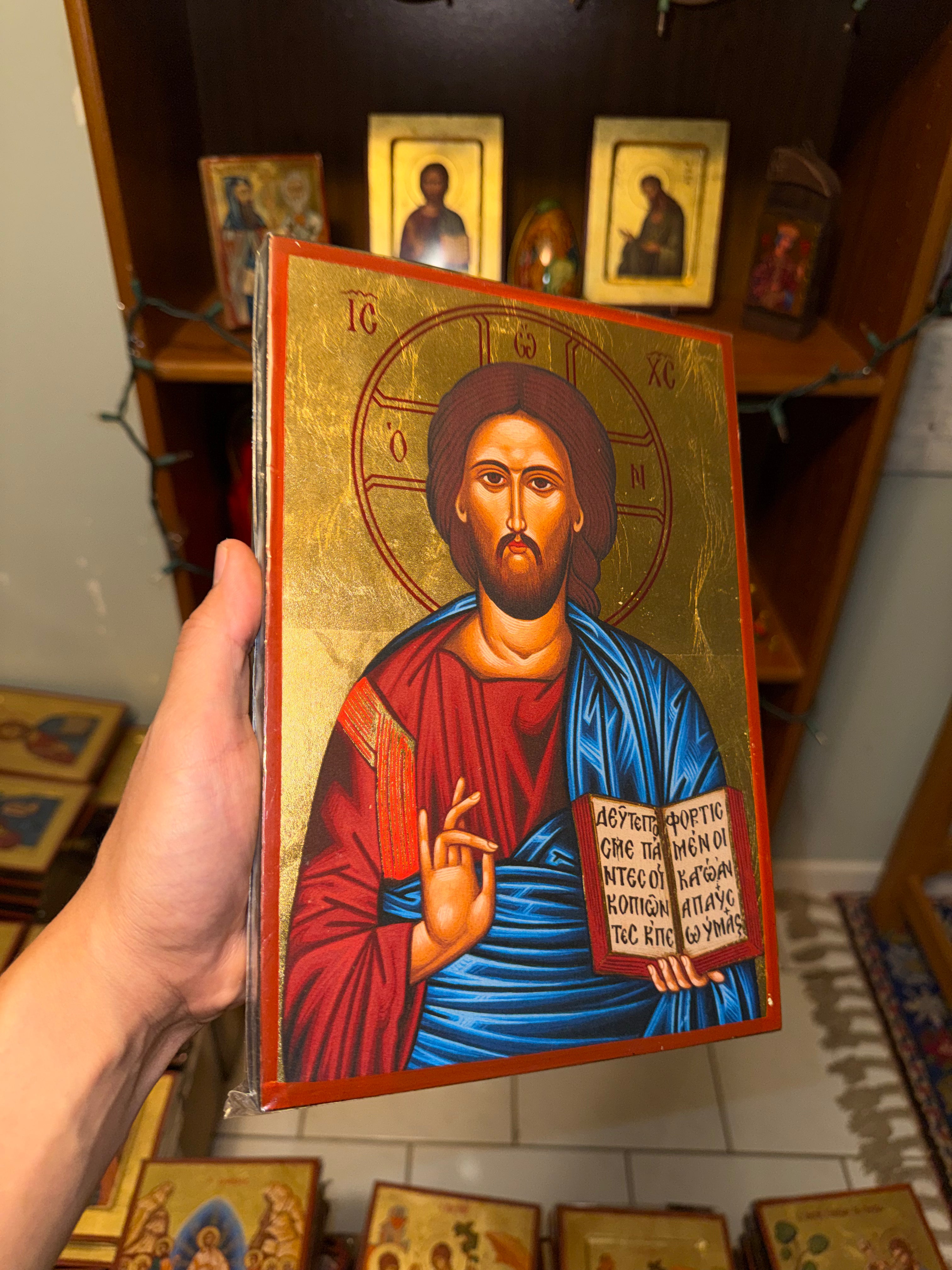 Christ Blessing Orthodox Icon | 18kt Gold Leaf Byzantine Icon