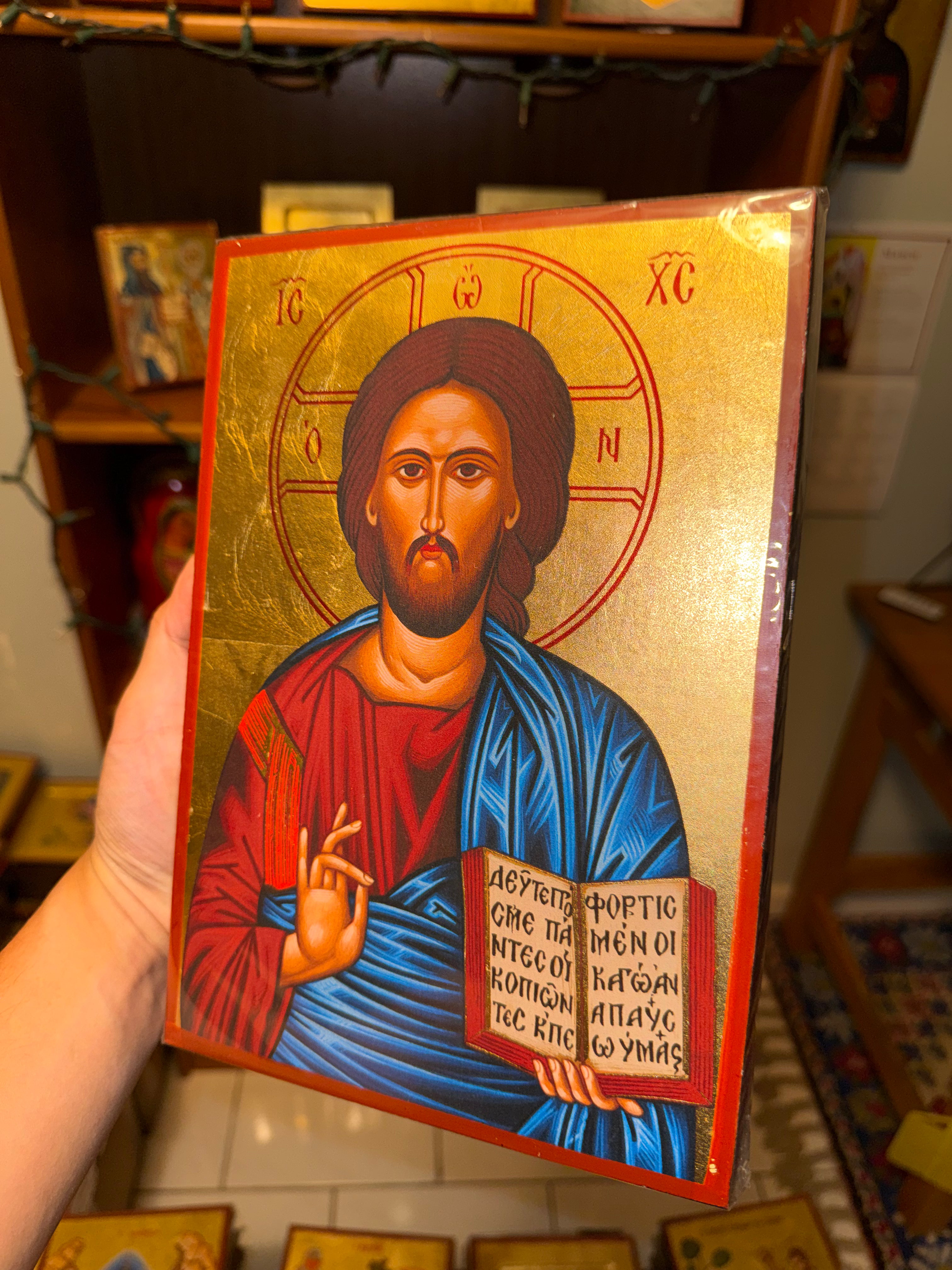 Christ Blessing Orthodox Icon | 18kt Gold Leaf Byzantine Icon
