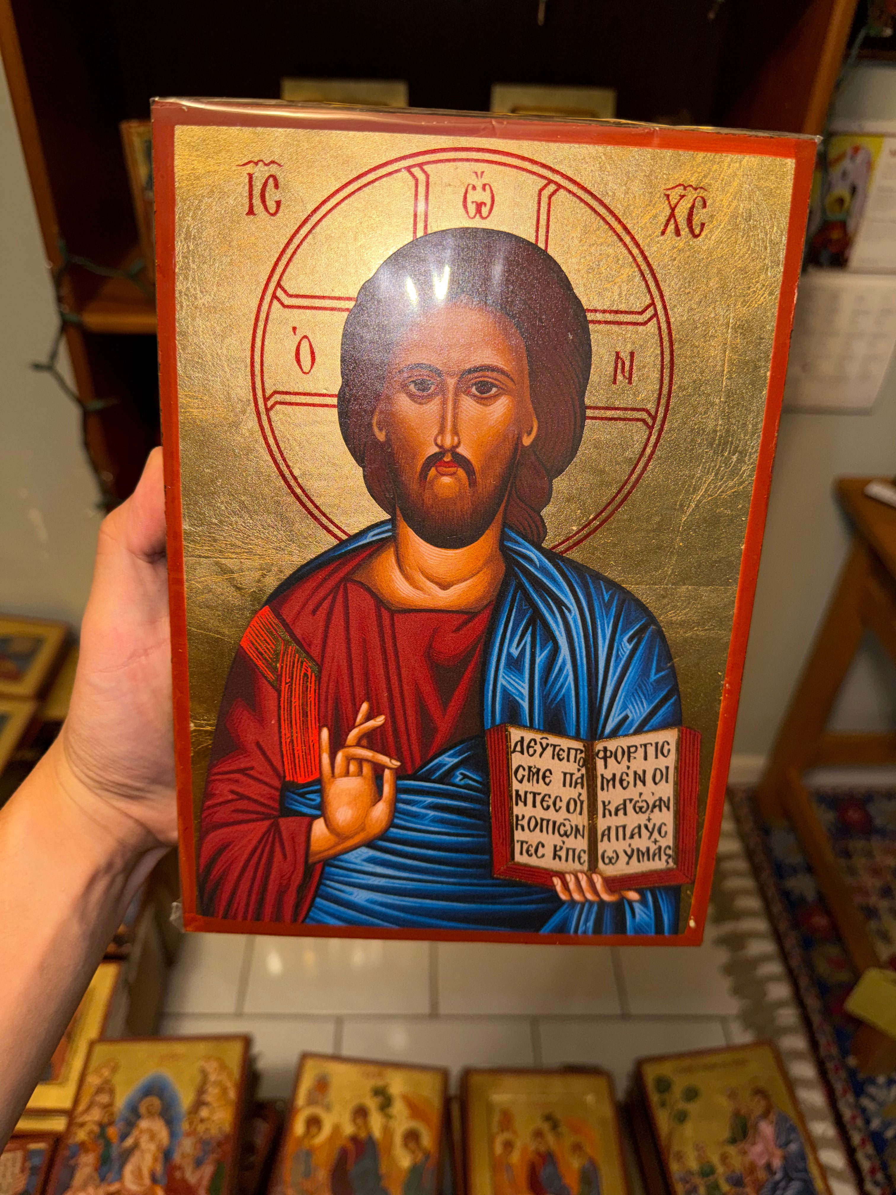 Christ Blessing Orthodox Icon | 18kt Gold Leaf Byzantine Icon