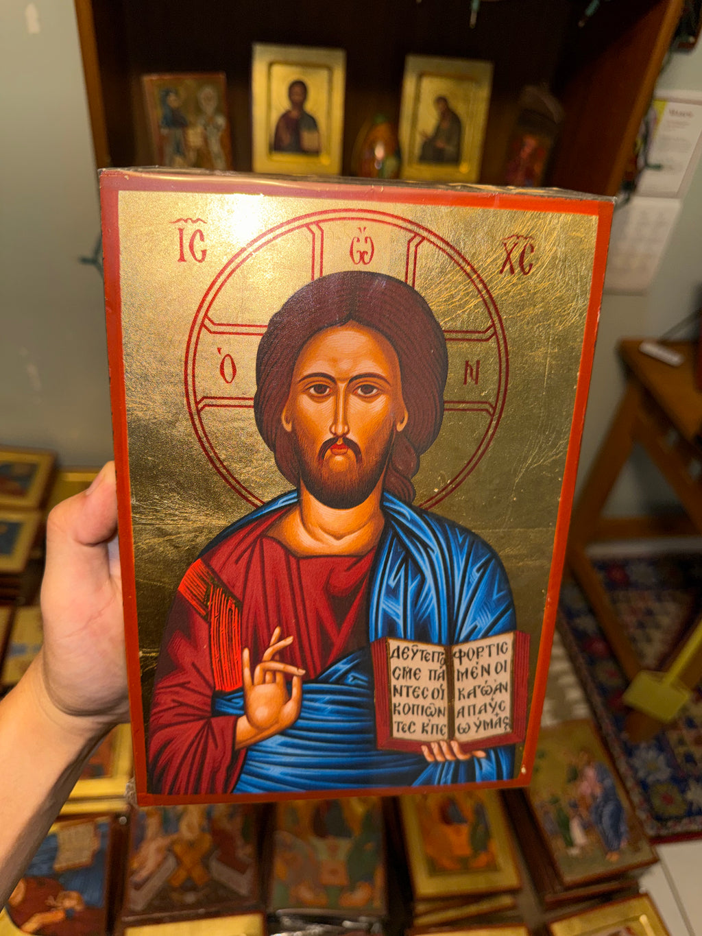 Christ Blessing Orthodox Icon | 18kt Gold Leaf Byzantine Icon