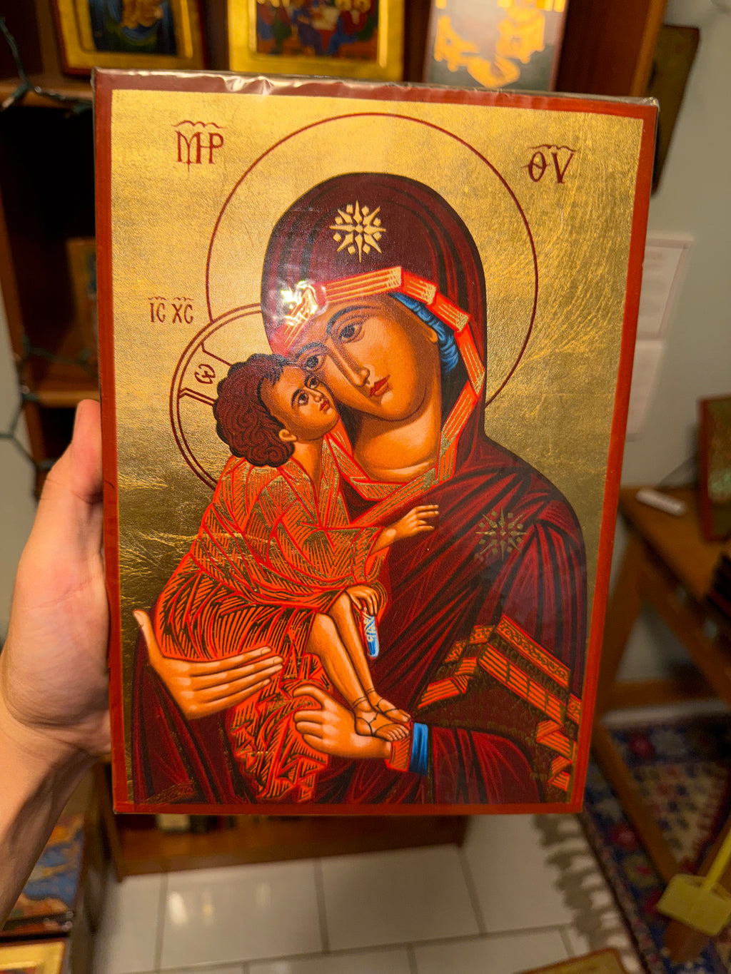 Virgin Mary (Theotokos) Orthodox Icon | 18kt Gold Leaf Byzantine Icon