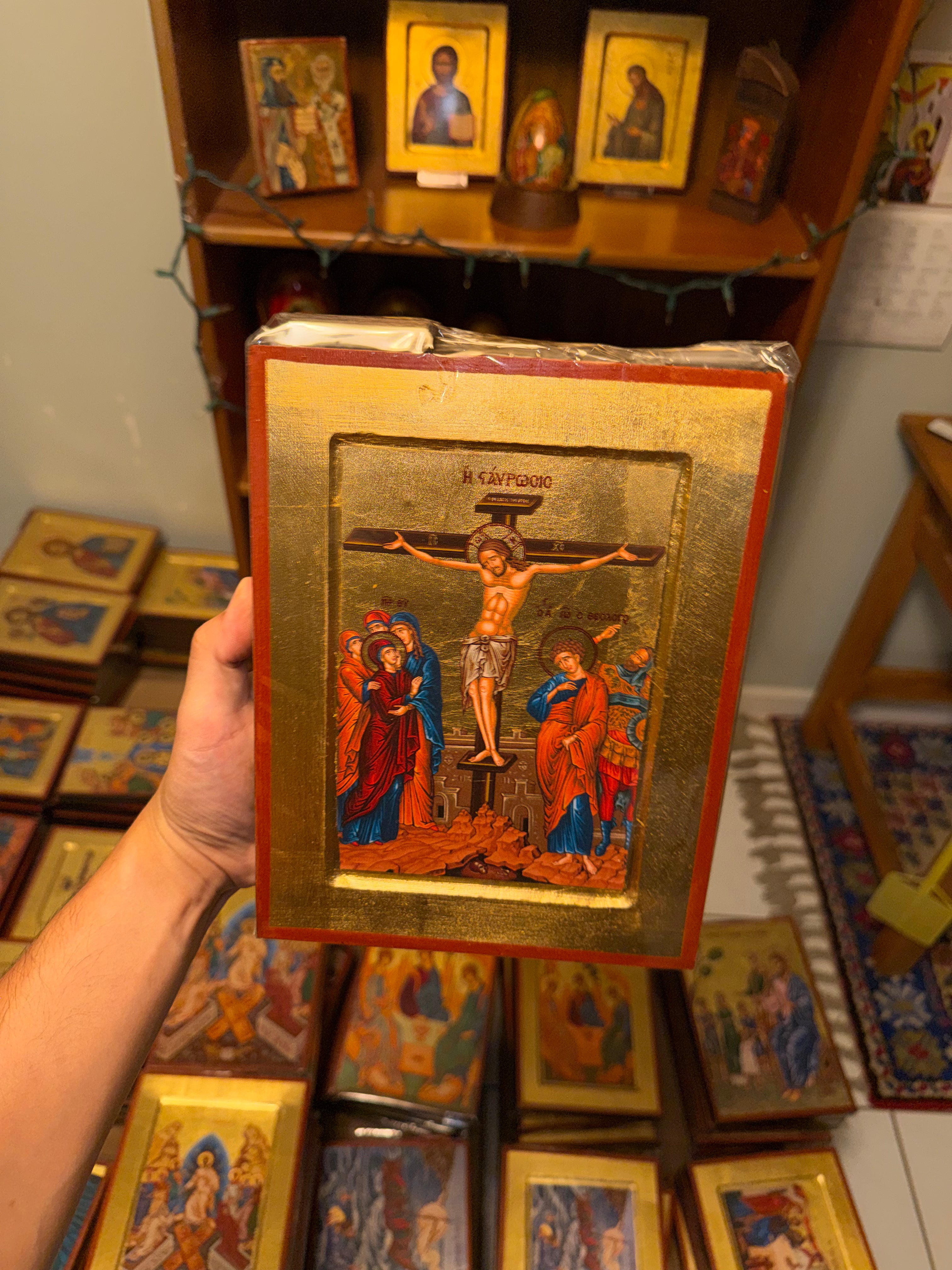 Crucifixion Orthodox Icon | 18kt Gold Leaf Byzantine