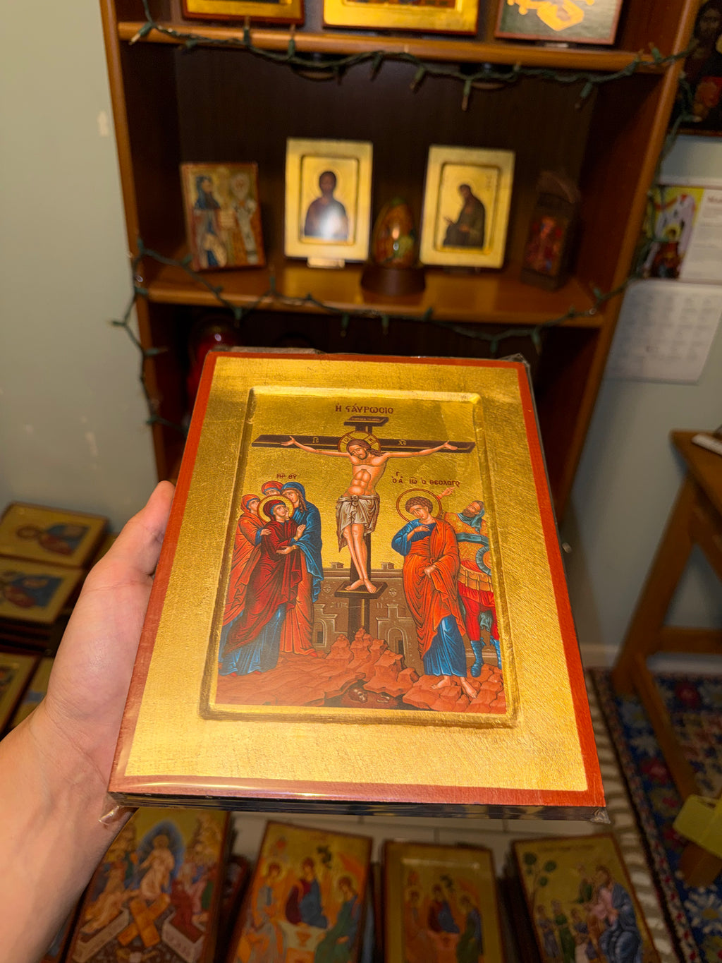 Crucifixion Orthodox Icon | 18kt Gold Leaf Byzantine