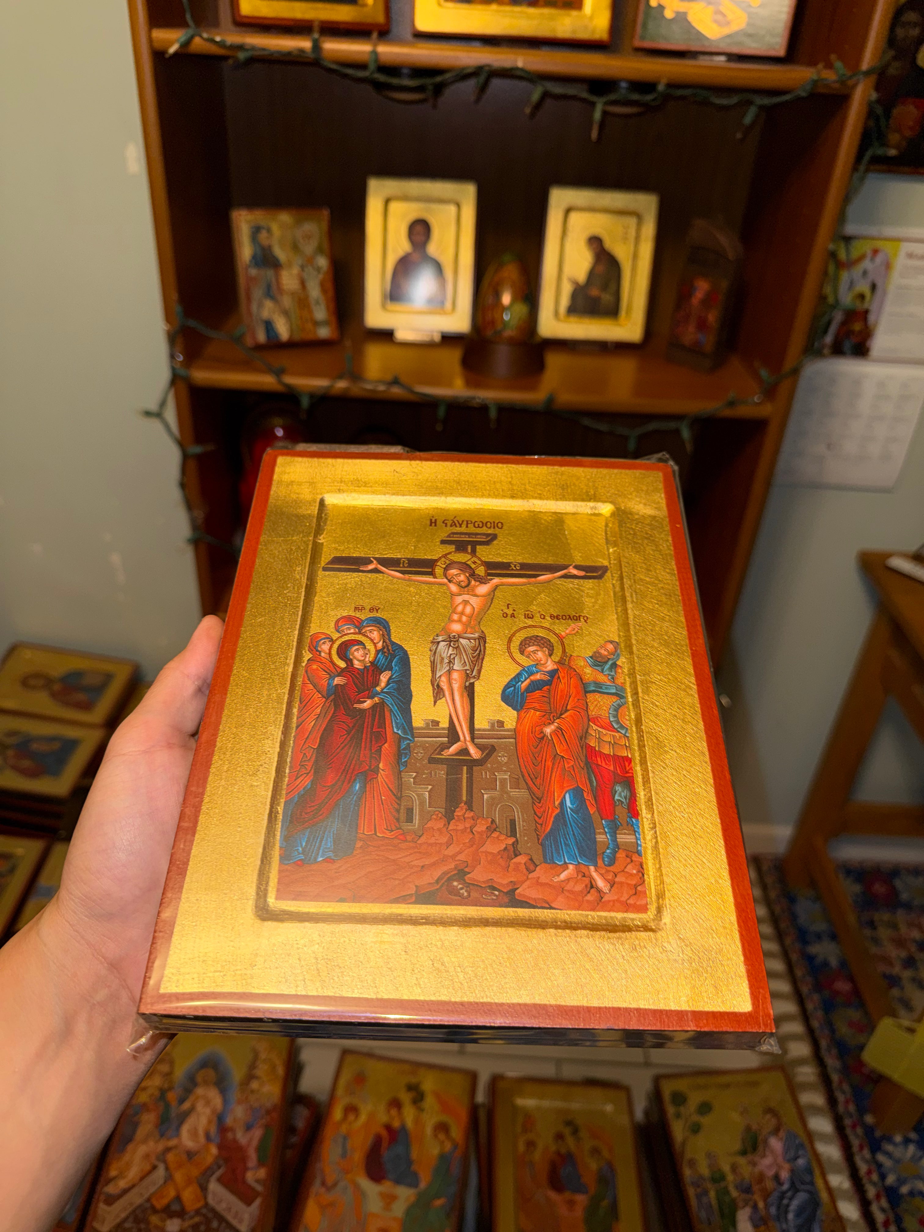 Crucifixion Orthodox Icon | 18kt Gold Leaf Byzantine