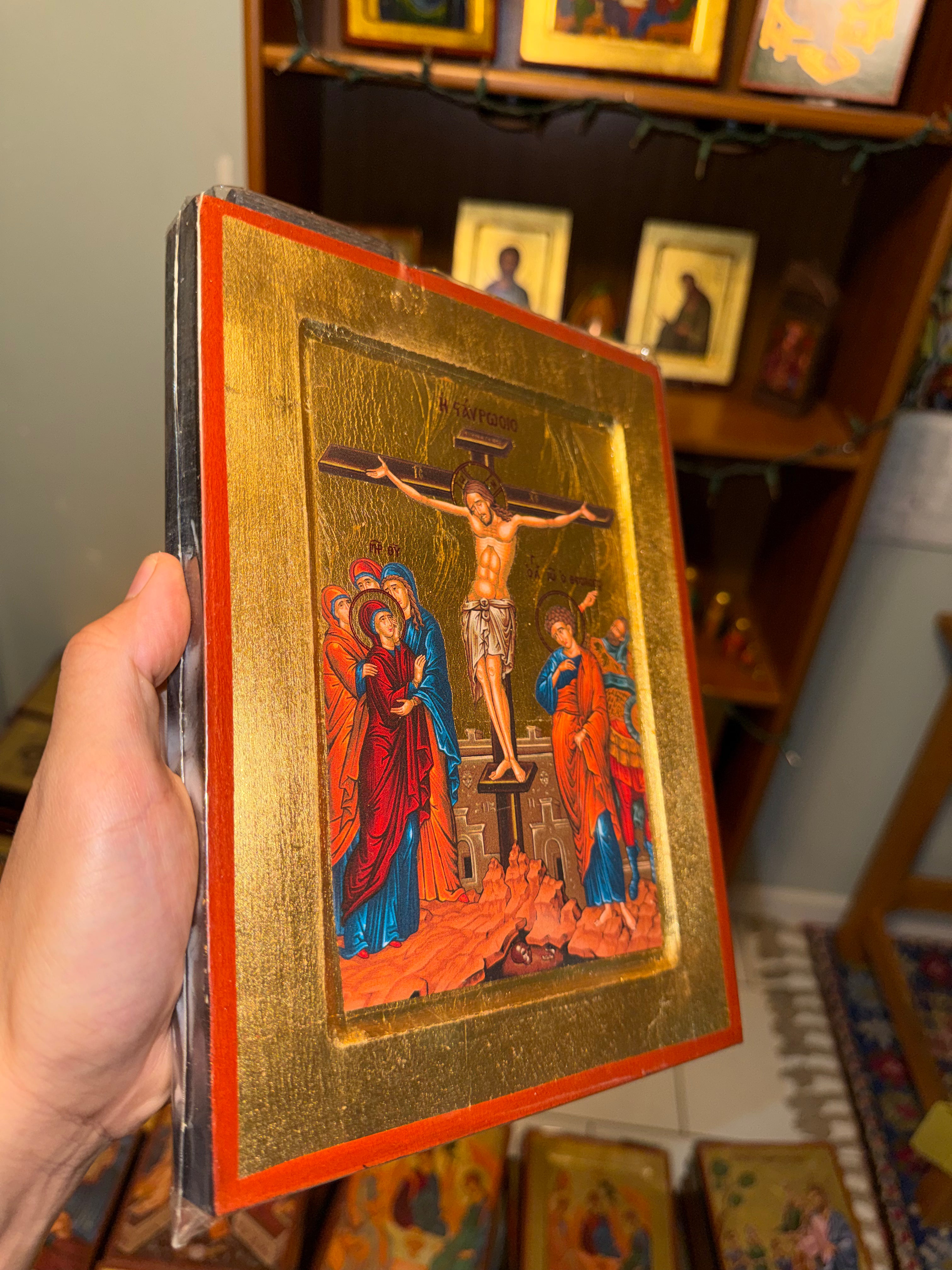 Crucifixion Orthodox Icon | 18kt Gold Leaf Byzantine