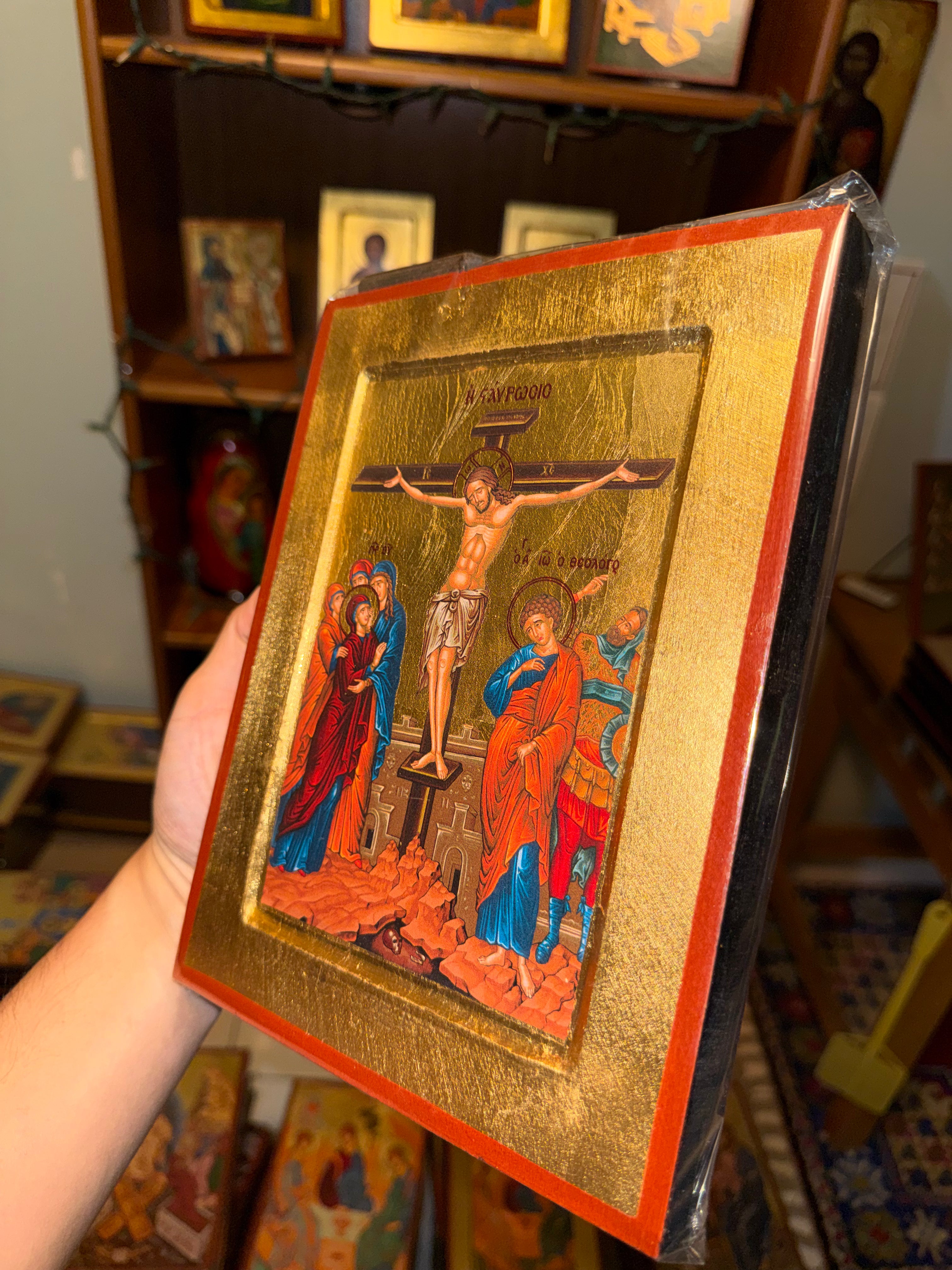 Crucifixion Orthodox Icon | 18kt Gold Leaf Byzantine