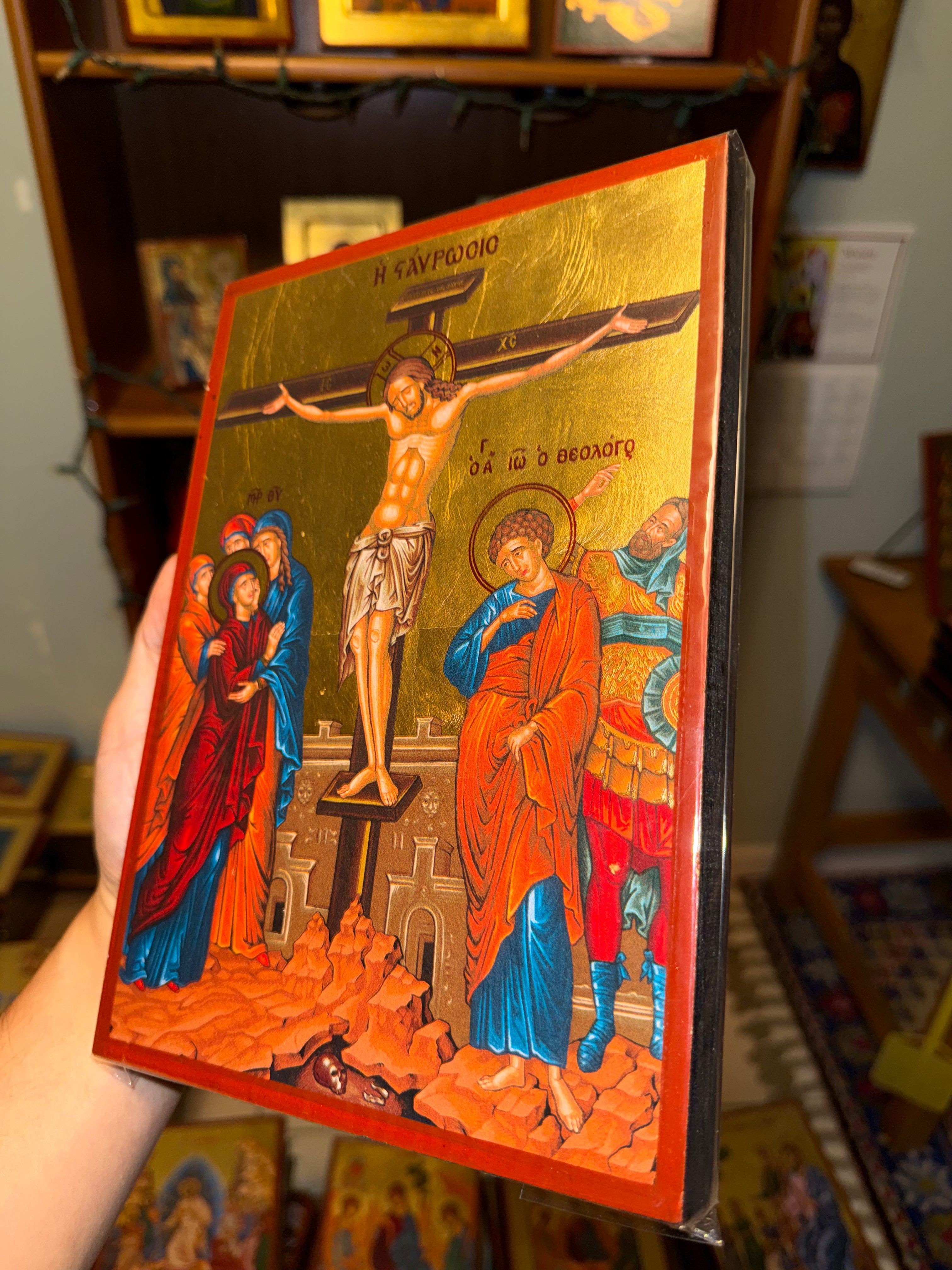 Crucifixion Orthodox Icon | 18kt Gold Leaf Byzantine