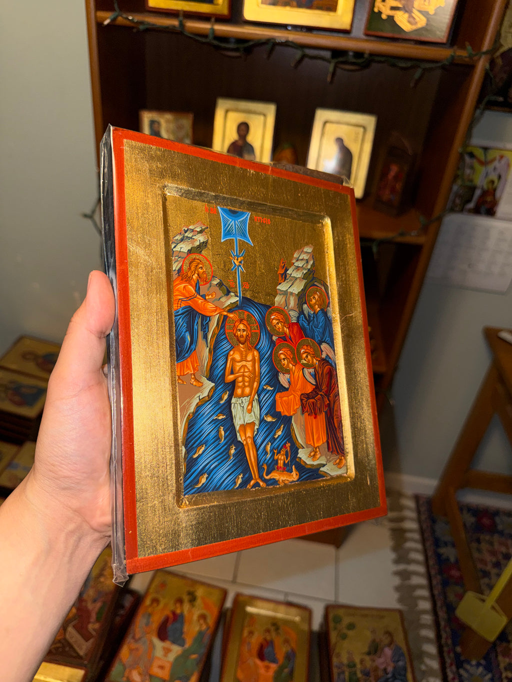 Baptism of Christ Orthodox Icon | 18kt Gold Leaf Byzantine Icon