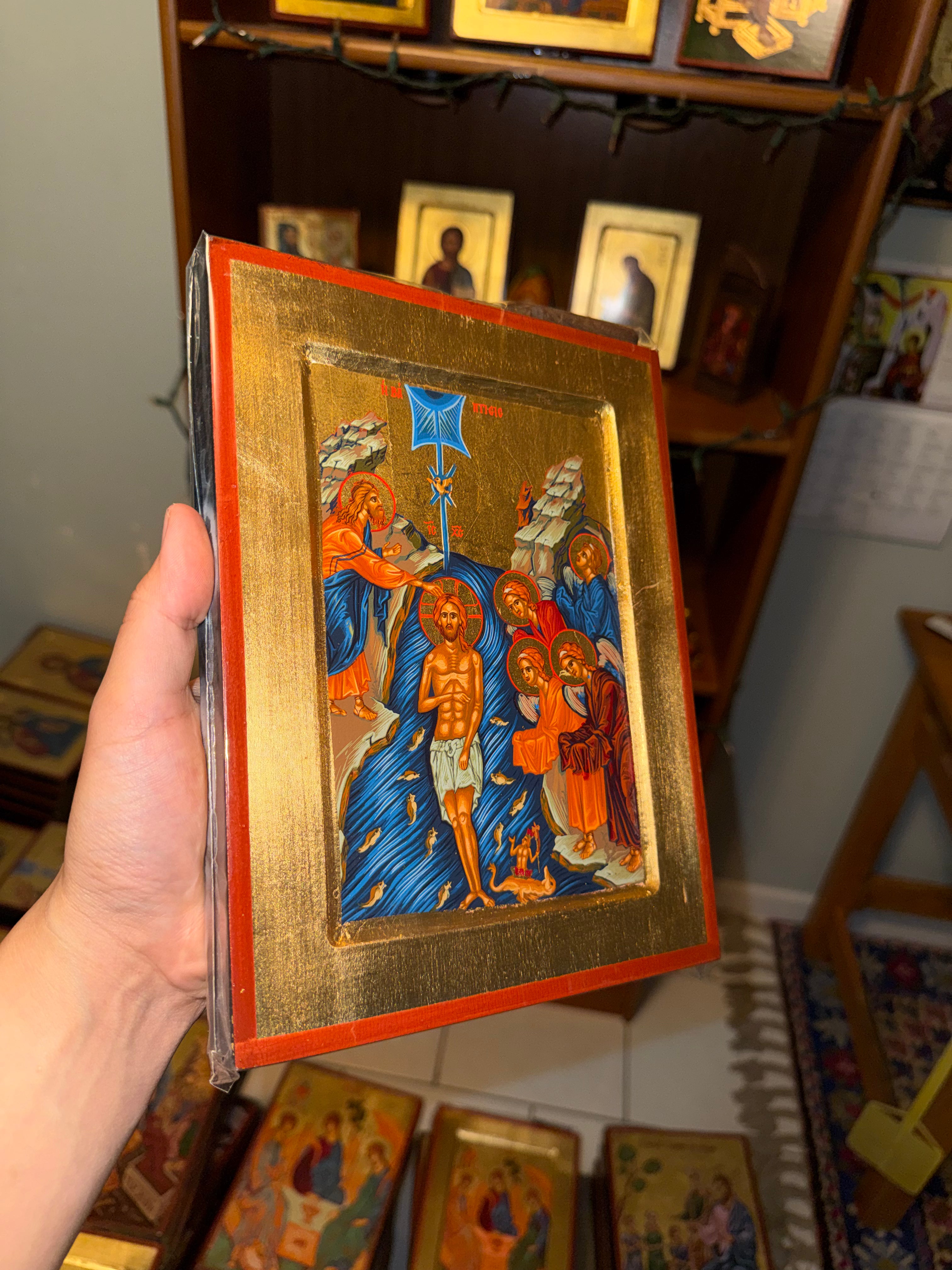 Baptism of Christ Orthodox Icon | 18kt Gold Leaf Byzantine Icon
