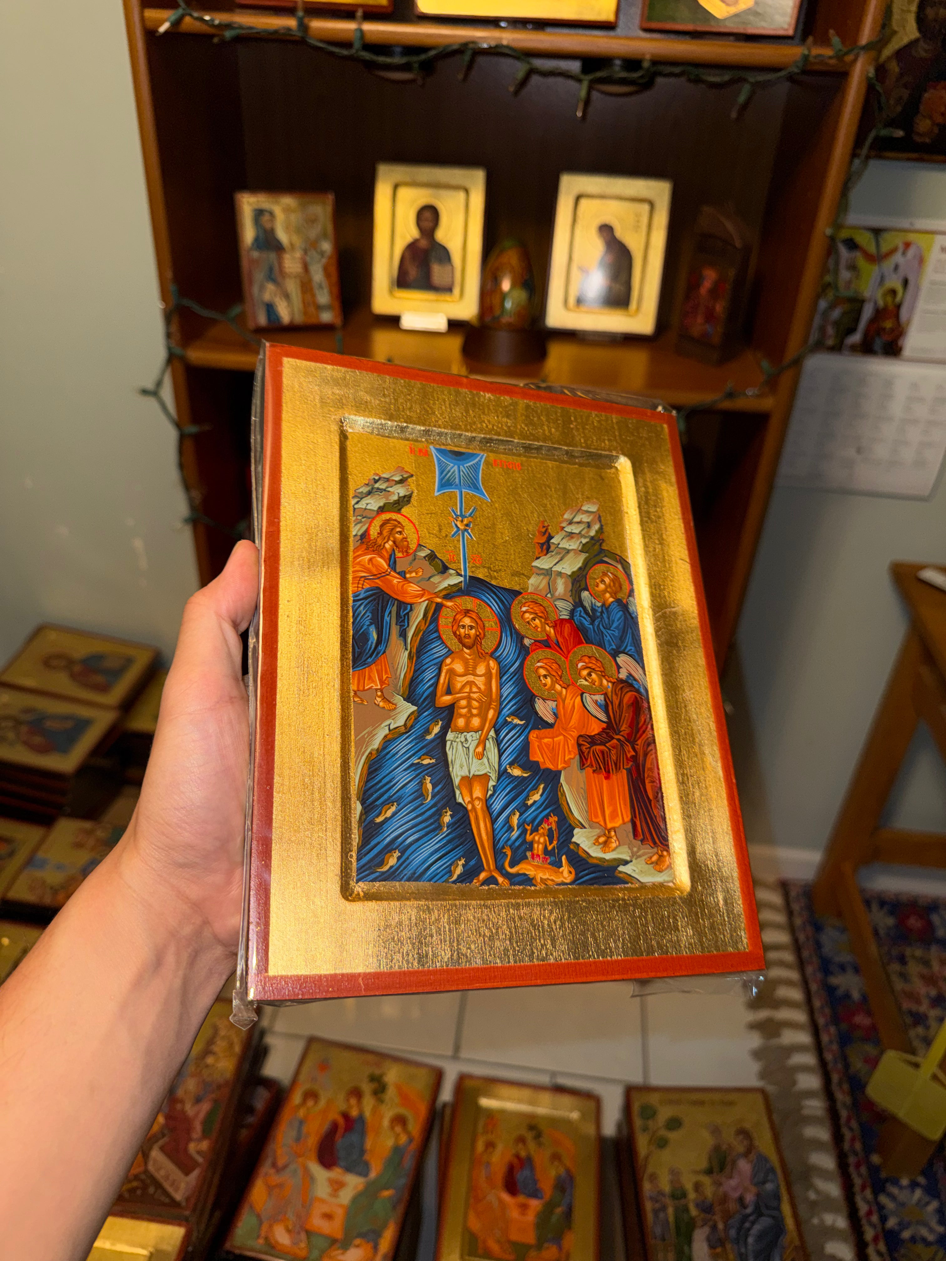 Baptism of Christ Orthodox Icon | 18kt Gold Leaf Byzantine Icon