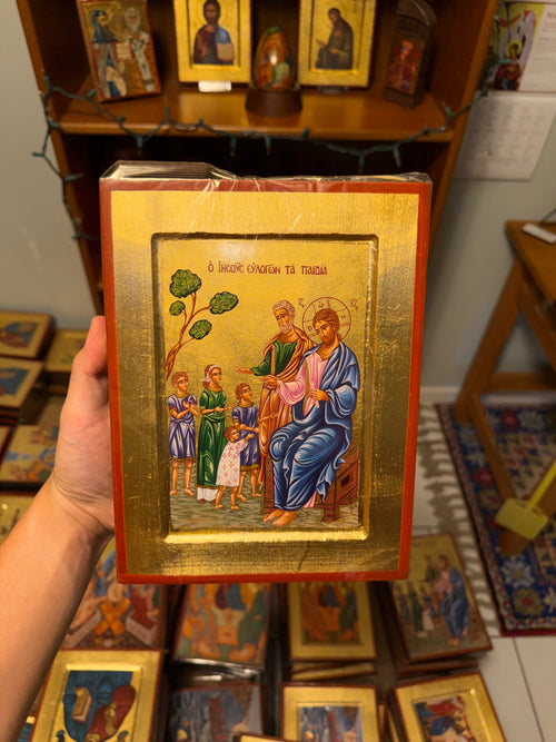 Christ Blessing the Children Orthodox Icon | 18kt Gold Leaf Byzantine Icon