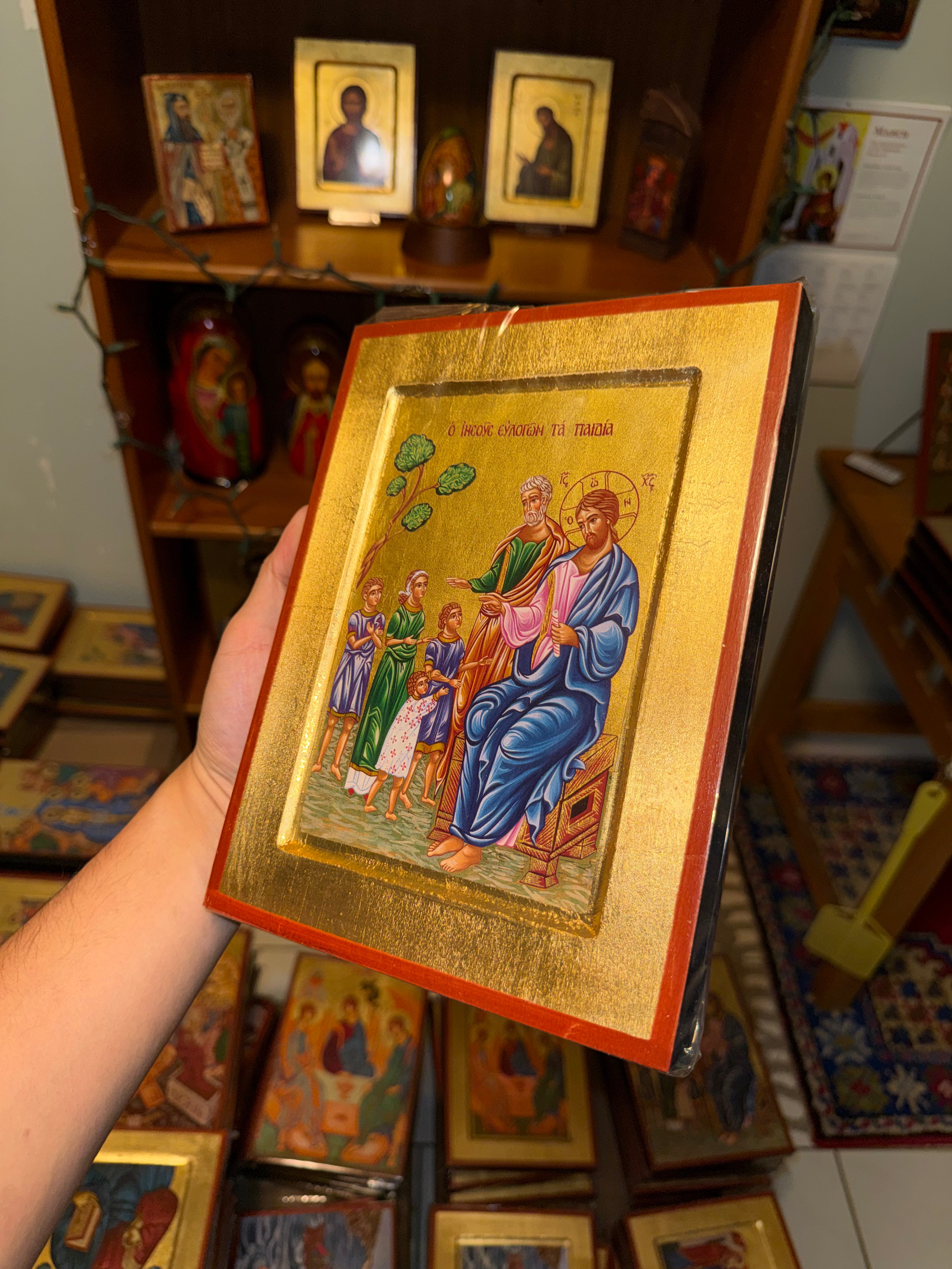 Christ Blessing the Children Orthodox Icon | 18kt Gold Leaf Byzantine Icon