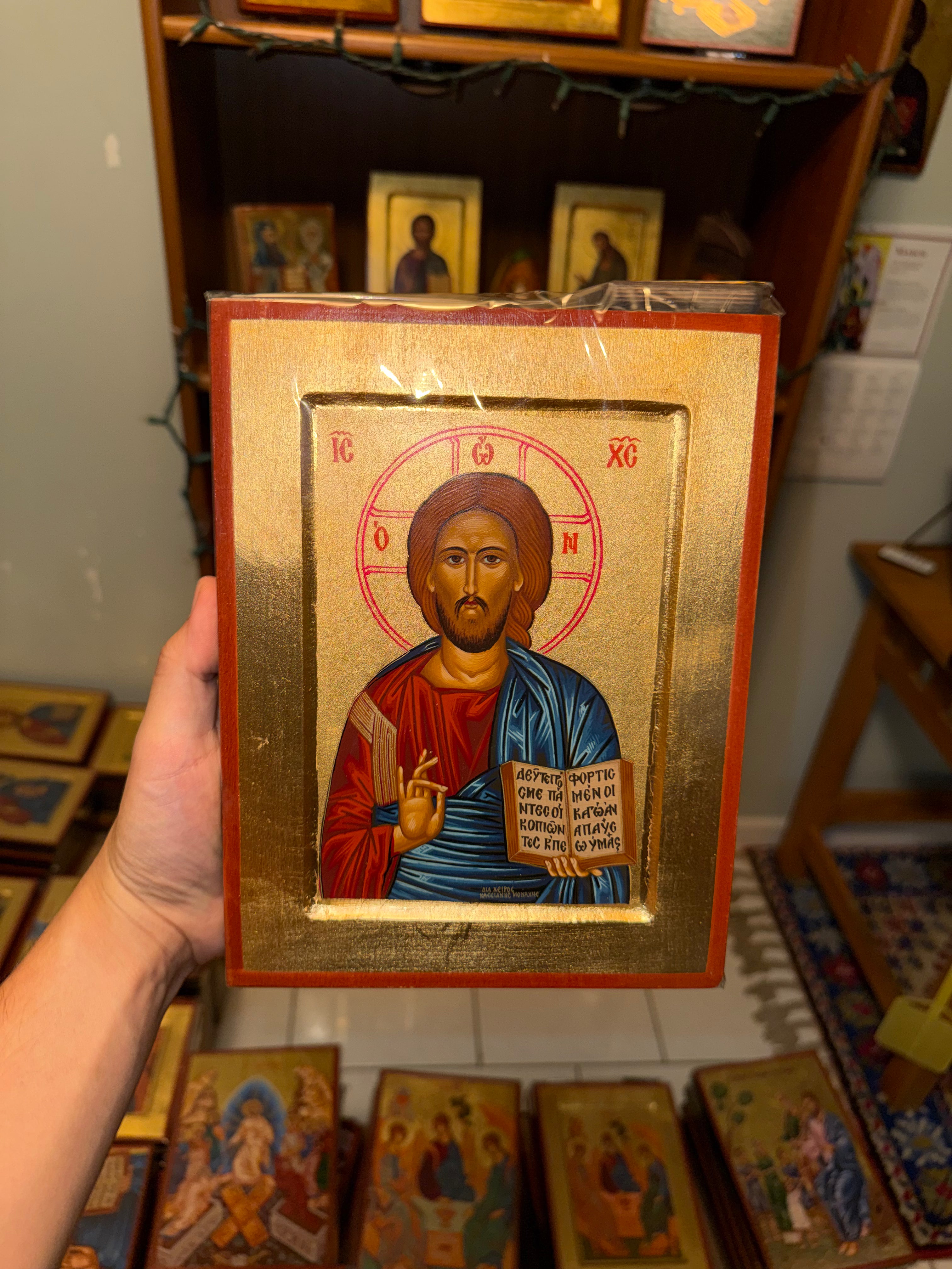 Christ Blessing Orthodox Icon | 18kt Gold Leaf Byzantine Icon