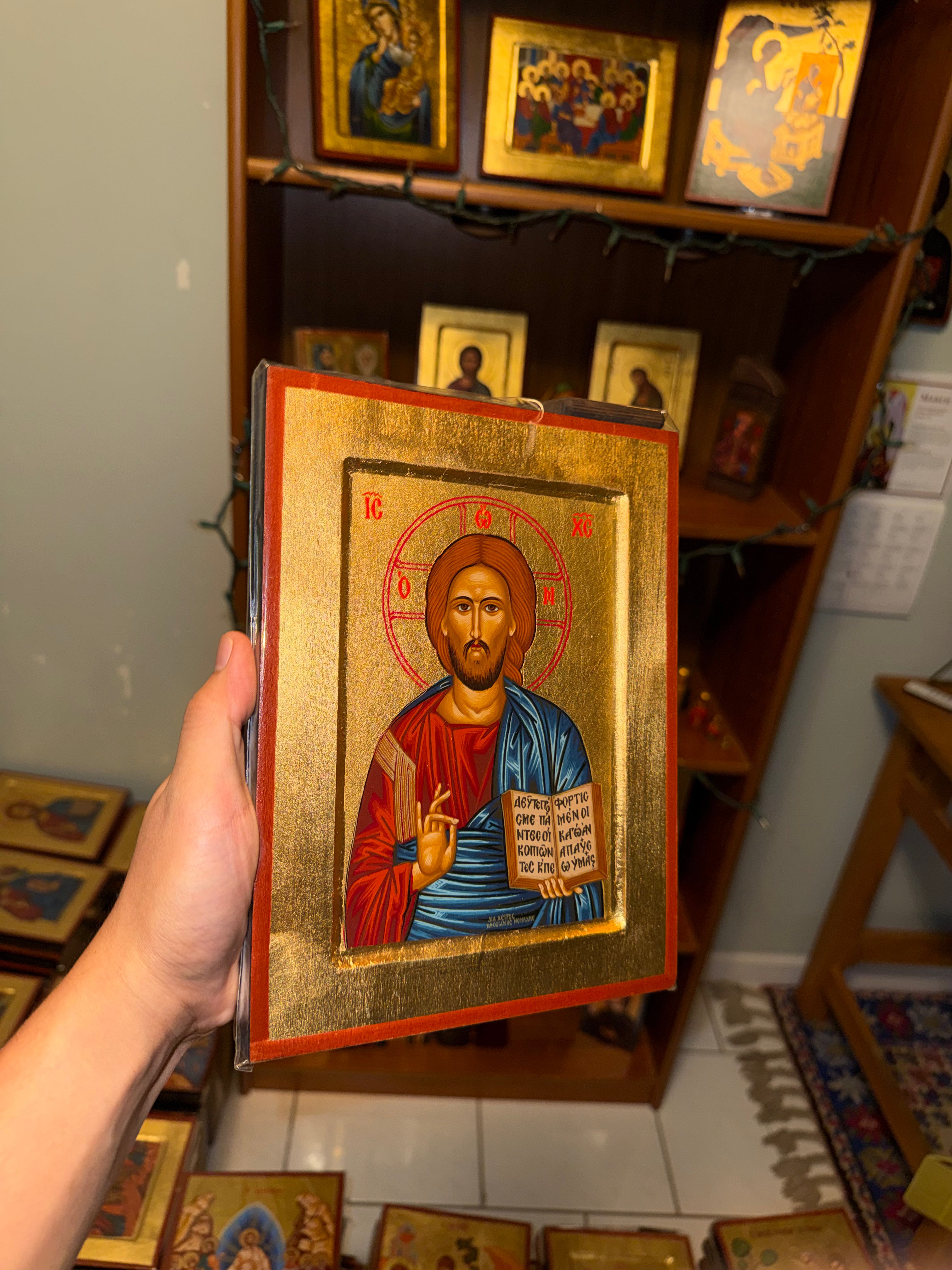 Christ Blessing Orthodox Icon | 18kt Gold Leaf Byzantine Icon