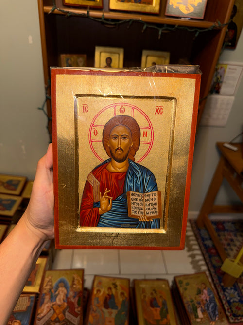 Christ Blessing Orthodox Icon | 18kt Gold Leaf Byzantine Icon