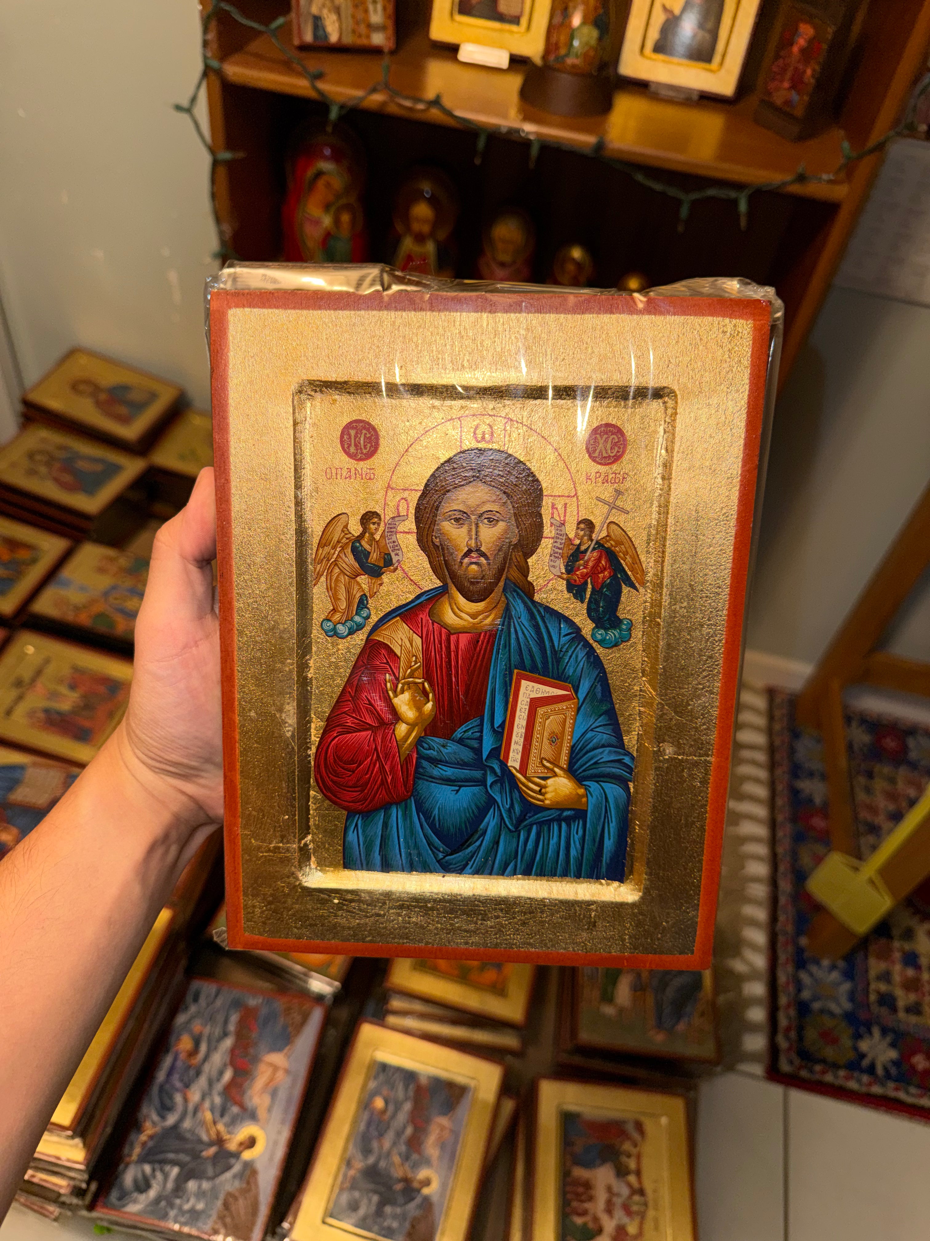 Christ Pantocrator Orthodox Icon | 18kt Gold Leaf Byzantine Icon
