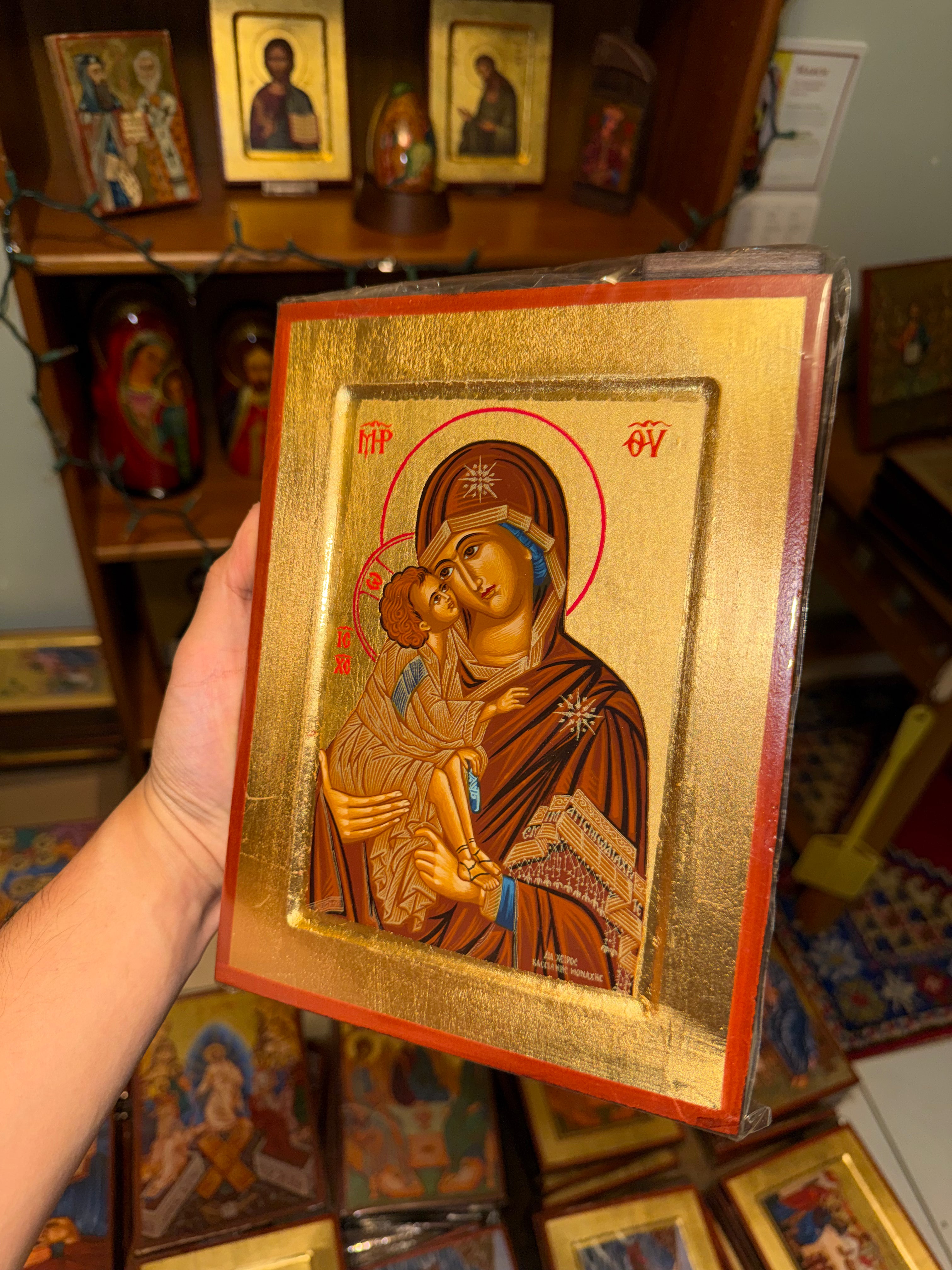 Virgin Mary (Theotokos) Orthodox Icon | 18kt Gold Leaf Byzantine Icon