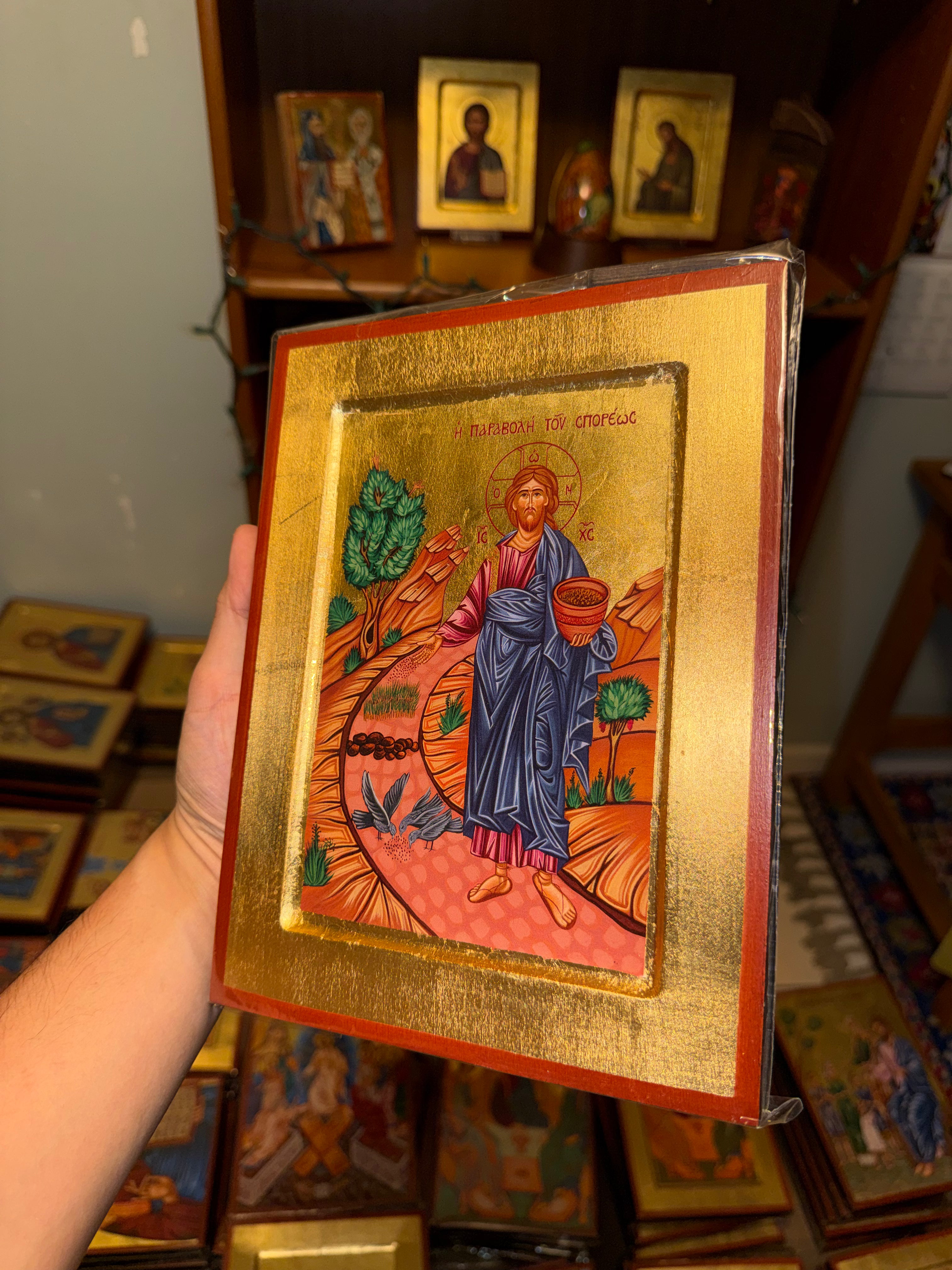 Parable of the Sower Orthodox Icon | 18kt Gold Leaf Byzantine Icon