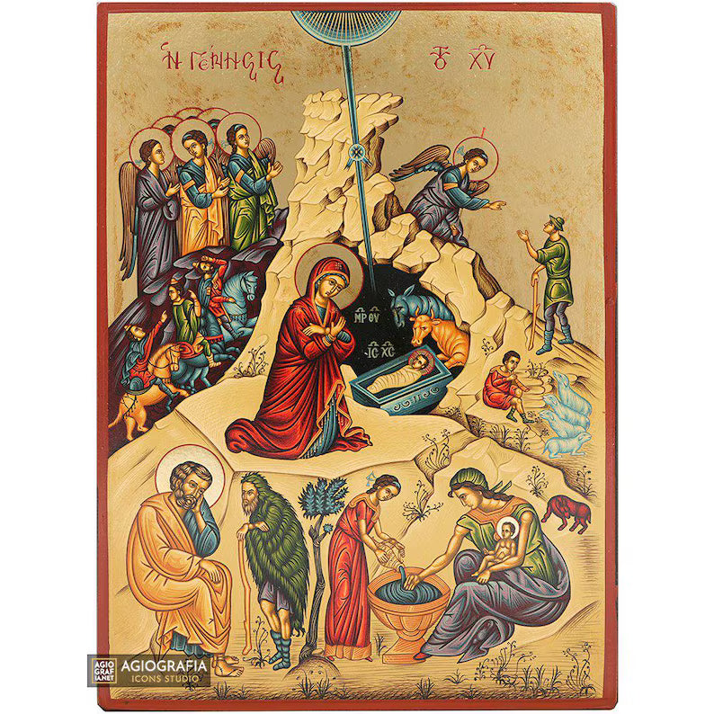 Nativity Orthodox Icon | 18kt Gold Leaf Byzantine Icon